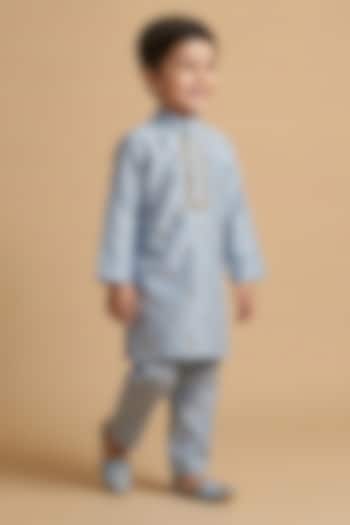 Sky Blue Silk Zardosi Embroidered Kurta Set For Boys by BYB PREMIUM at Pernia's Pop Up Shop