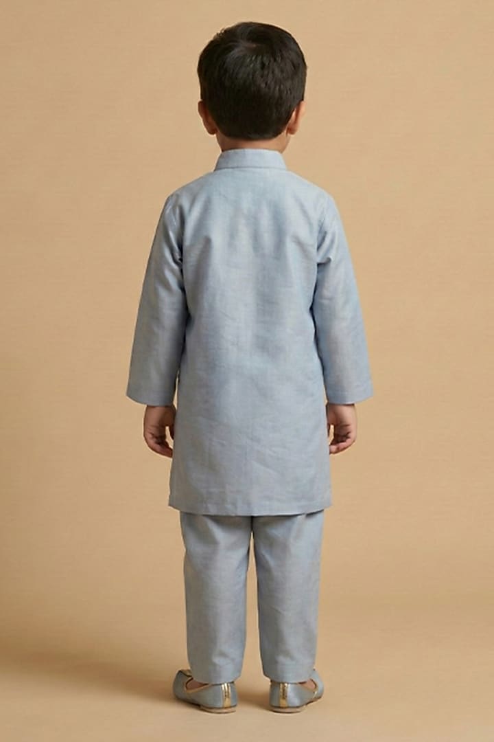 Sky Blue Silk Zardosi Embroidered Kurta Set For Boys by BYB PREMIUM at Pernia's Pop Up Shop