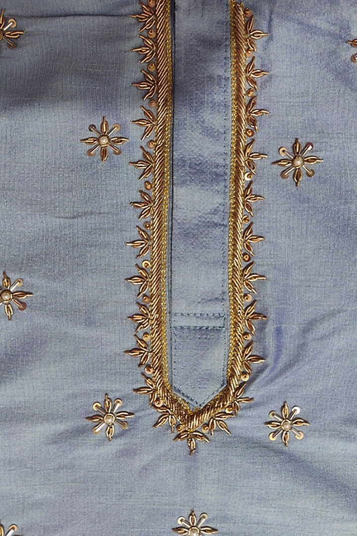 Sky Blue Silk Zardosi Embroidered Kurta Set For Boys by BYB PREMIUM at Pernia's Pop Up Shop
