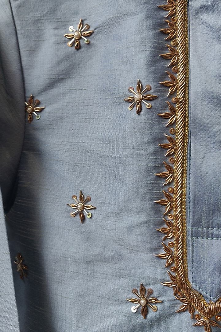 Sky Blue Silk Zardosi Embroidered Kurta Set For Boys by BYB PREMIUM at Pernia's Pop Up Shop