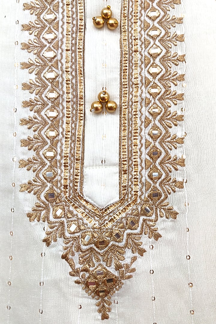 Off White Chanderi Embroidered Kurta Set For Boys by BYB PREMIUM at Pernia's Pop Up Shop