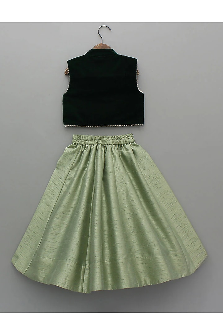 Sage Green Silk Panelled Skirt Set For Girls by BYB PREMIUM at Pernia's Pop Up Shop