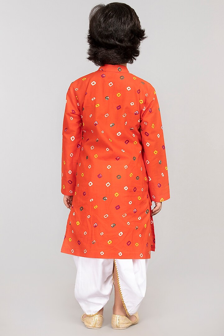 Orange Printed Kurta Set For Boys by BYB PREMIUM at Pernia's Pop Up Shop