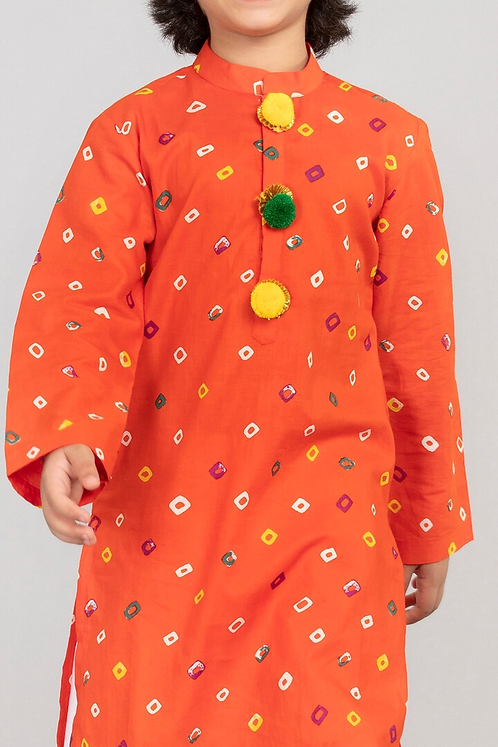 Orange Printed Kurta Set For Boys by BYB PREMIUM at Pernia's Pop Up Shop
