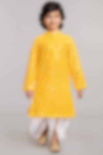 Yellow Embroidered Kurta Set For Boys by BYB PREMIUM