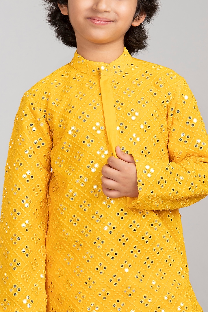 Yellow Embroidered Kurta Set For Boys by BYB PREMIUM at Pernia's Pop Up Shop