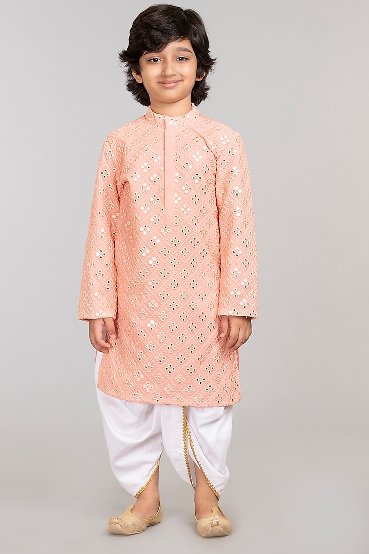 Pink Embroidered Kurta Set For Boys by BYB PREMIUM