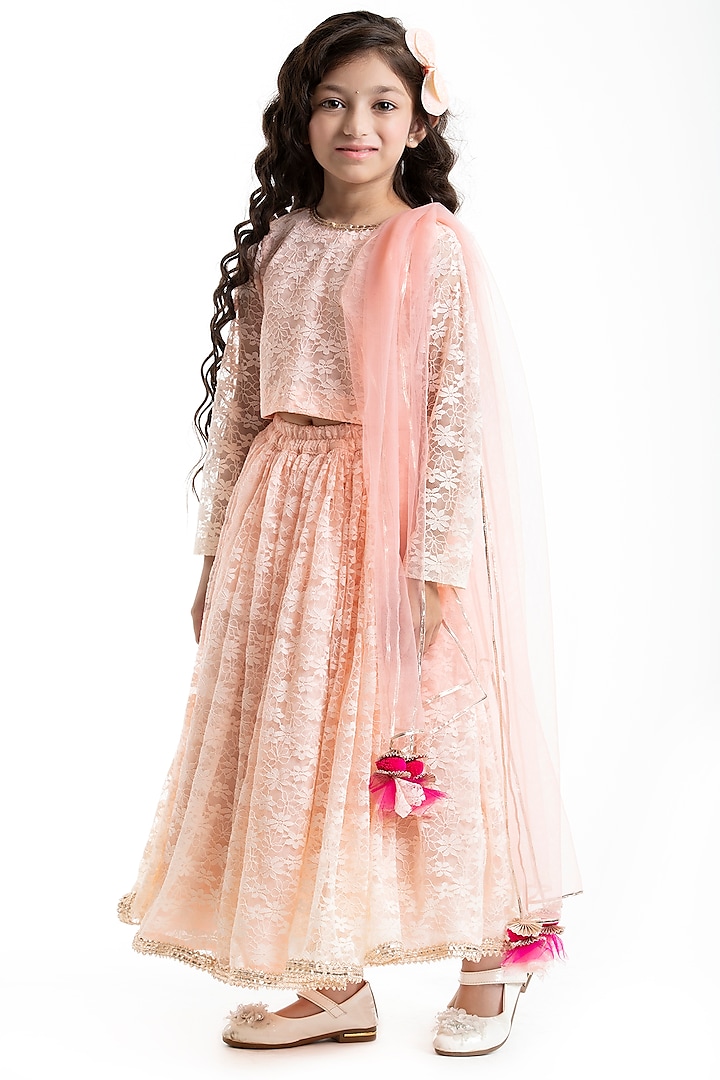 Baby Pink Embellished Lehenga Set For Girls by BYB PREMIUM