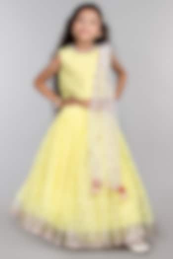 Lime Embroidered Lehenga Set For Girls by BYB PREMIUM at Pernia's Pop Up Shop