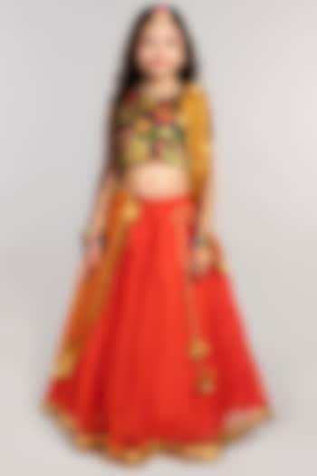 Orange Embellished Lehenga Set For Girls by BYB PREMIUM at Pernia's Pop Up Shop