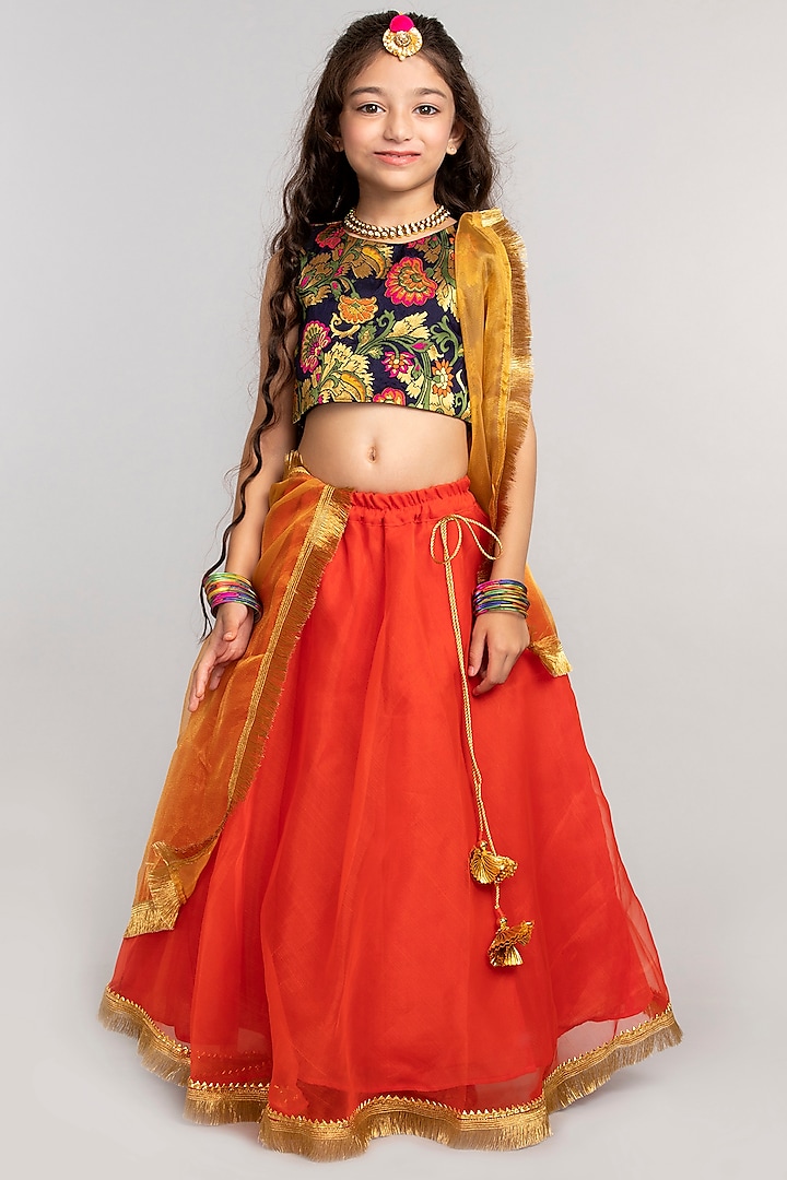 Orange Embellished Lehenga Set For Girls by BYB PREMIUM at Pernia's Pop Up Shop