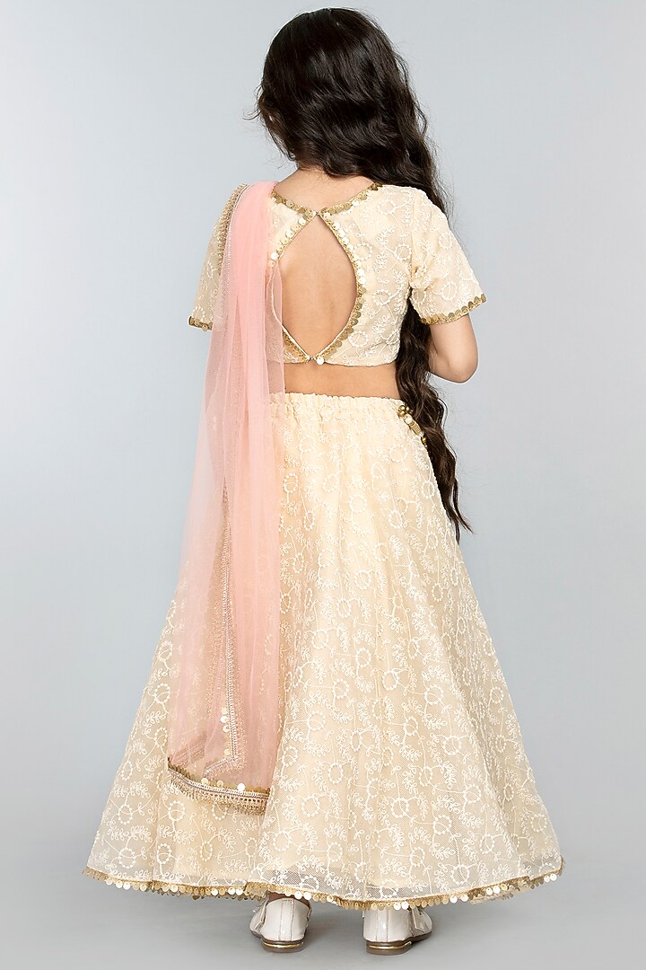 Cream Embroidered Lehenga Set For Girls by BYB PREMIUM at Pernia's Pop Up Shop