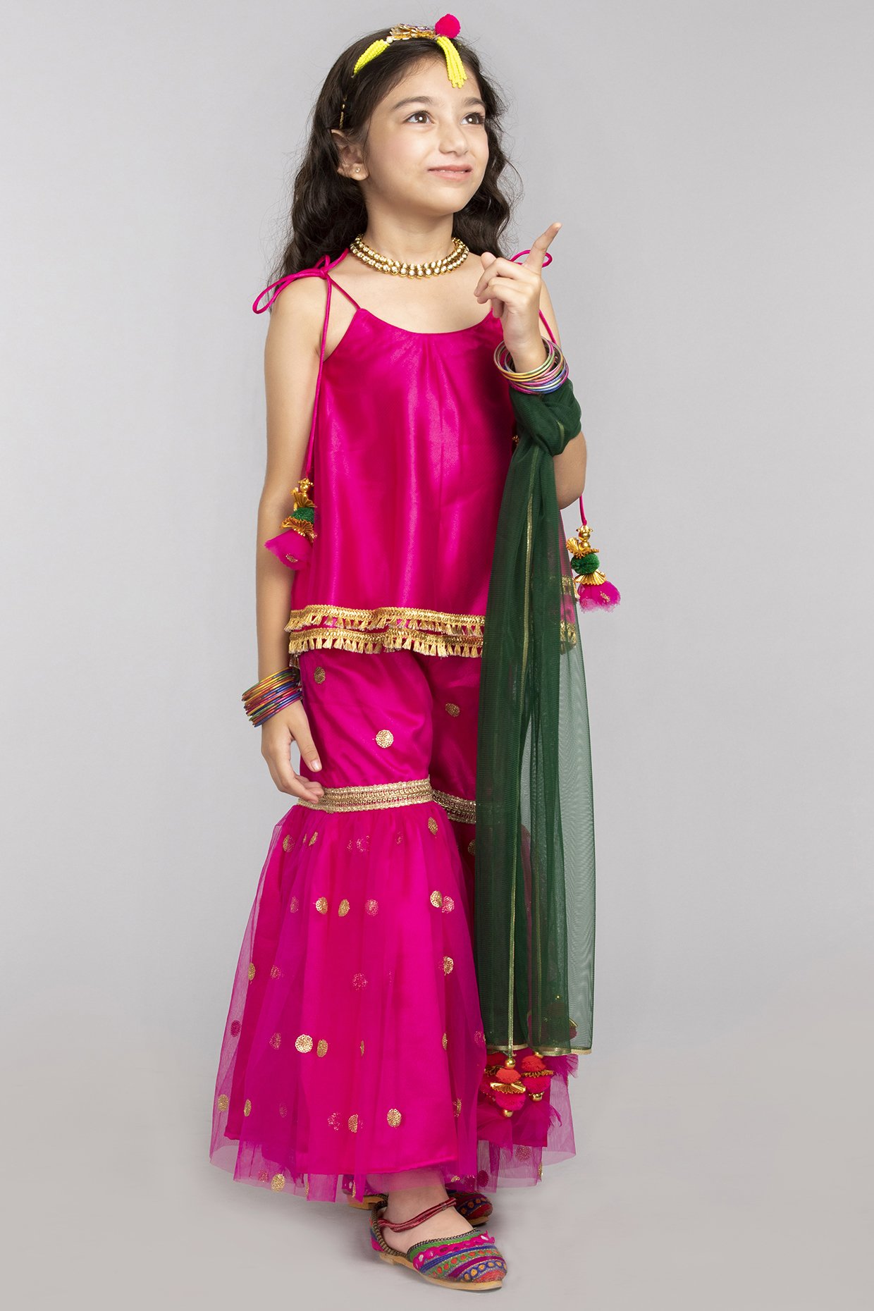Fuchsia Tulle Sharara Set For Girls by BYB PREMIUM at Pernia's Pop Up Shop
