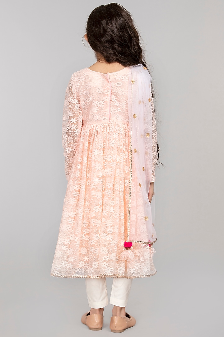 Peach Nylon Viscose Anarkali Set For Girls by BYB PREMIUM at Pernia's Pop Up Shop