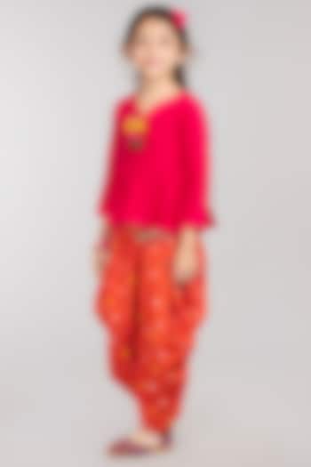 Orange Printed Pant Set For Girls by BYB PREMIUM