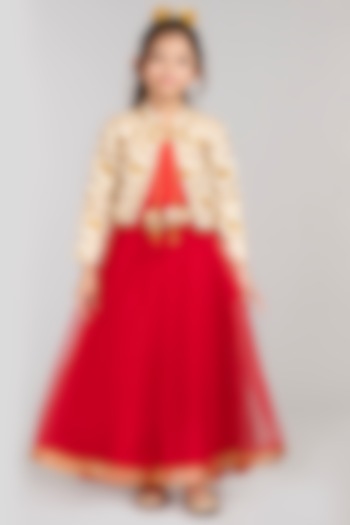 Red Tulle Dress With Jacket For Girls by BYB PREMIUM