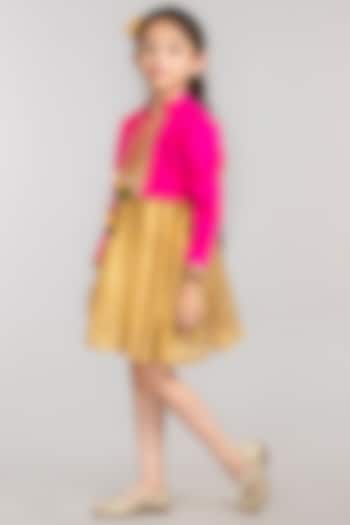 Gold Chanderi Dress With Jacket For Girls by BYB PREMIUM at Pernia's Pop Up Shop