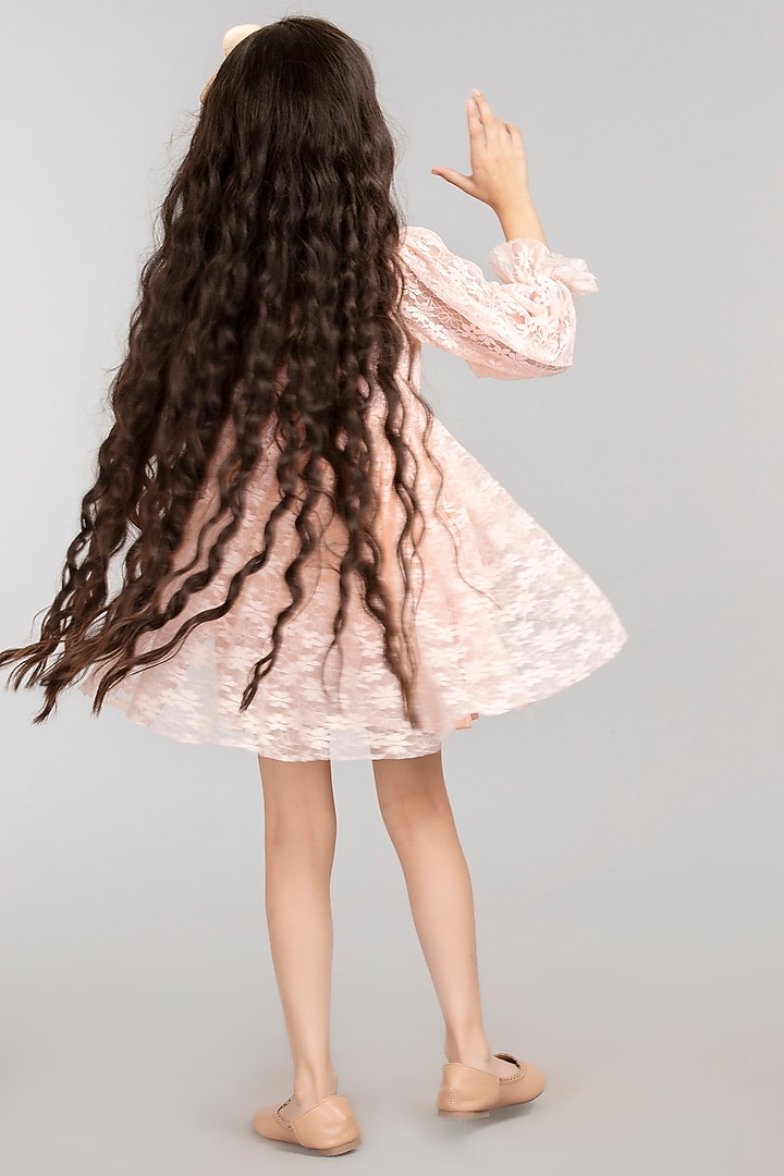 Peach Nylon Viscose Dress For Girls by BYB PREMIUM at Pernia's Pop Up Shop