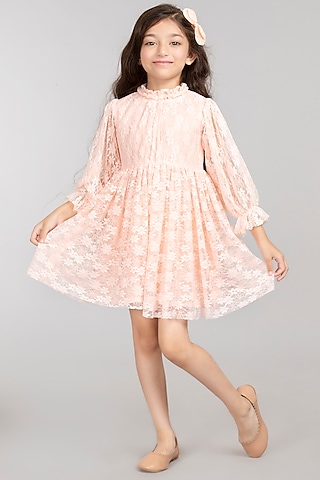 Peach Nylon Viscose Dress For Girls by BYB PREMIUM