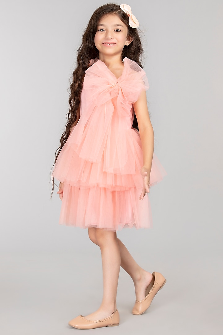 Peach Tulle Layered Dress For Girls by BYB PREMIUM