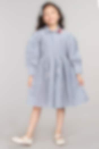 Blue Pure Cotton Shirt Dress For Girls by BYB PREMIUM