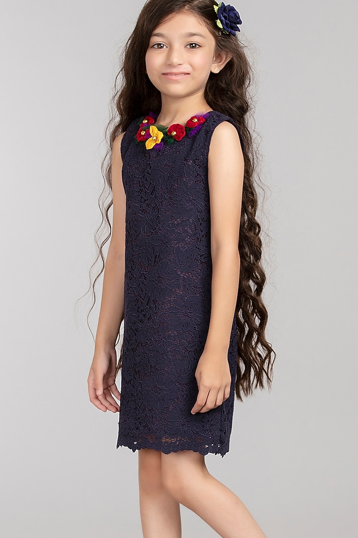 Navy Blue Nylon Viscose Dress For Girls by BYB PREMIUM at Pernia's Pop Up Shop
