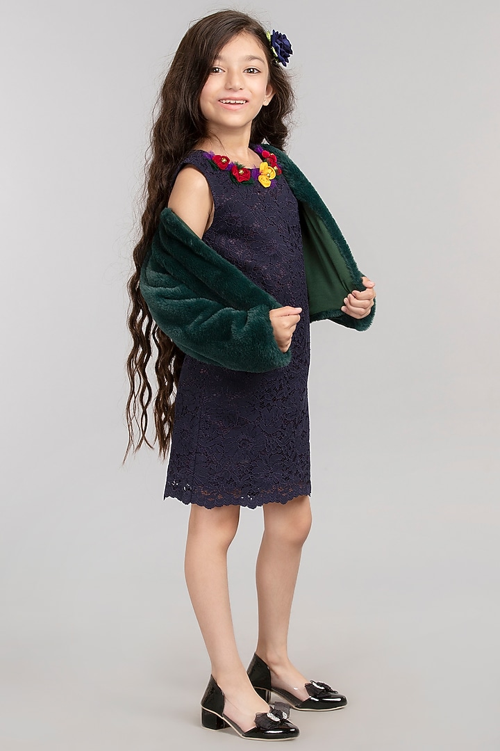 Navy Blue Nylon Viscose Dress For Girls by BYB PREMIUM at Pernia's Pop Up Shop