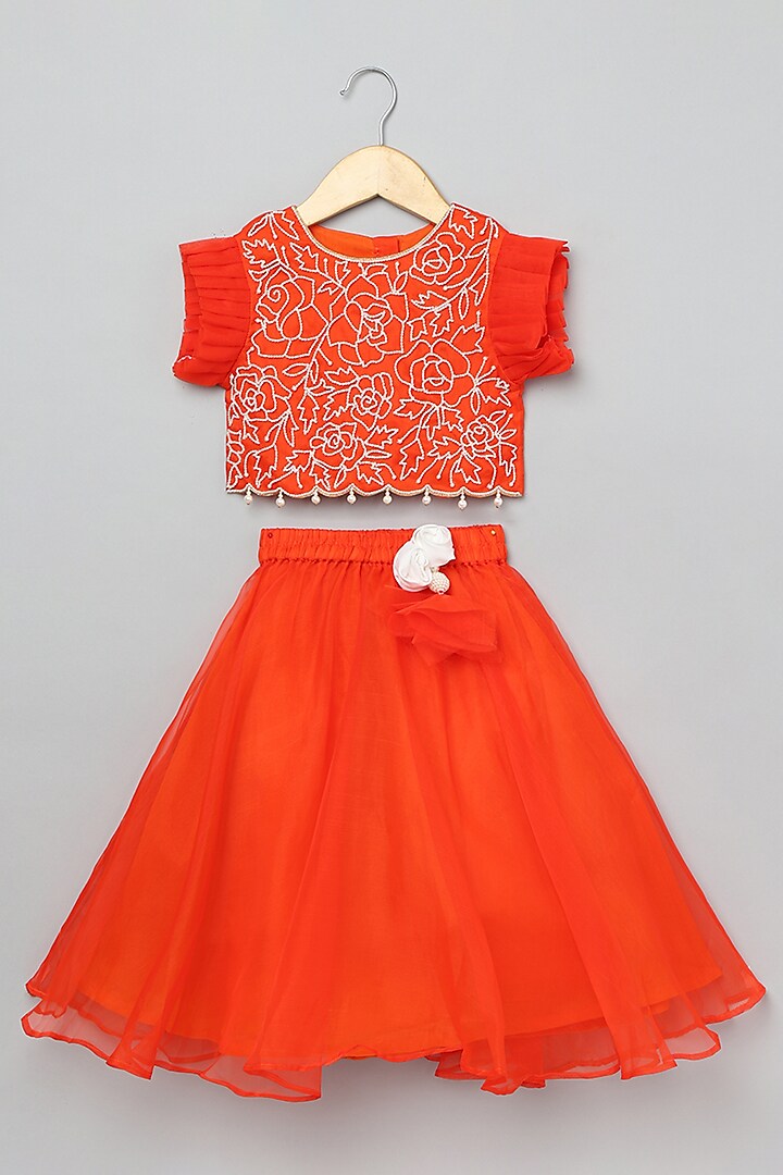 Orange Organza Skirt Set For Girls by BYB PREMIUM