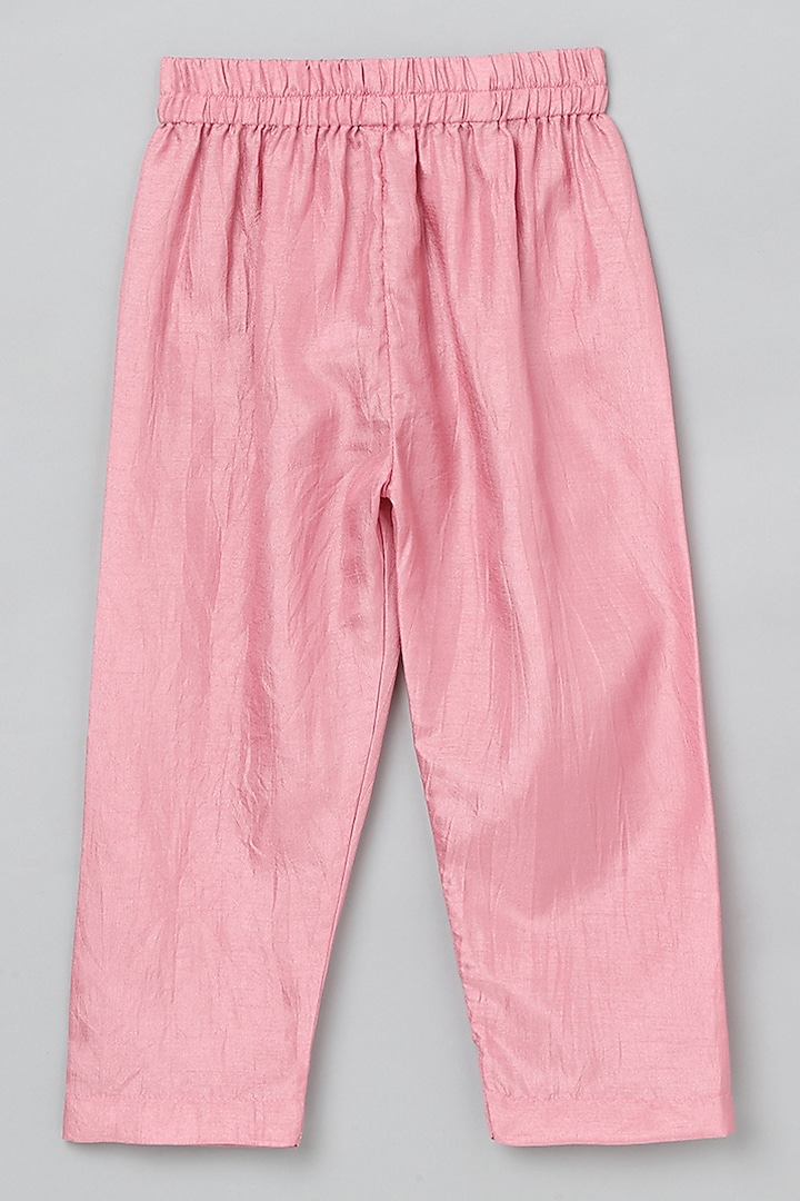 Dusty Pink Dola Silk Hand Embroidered Bundi Jacket Set For Boys by BYB PREMIUM at Pernia's Pop Up Shop