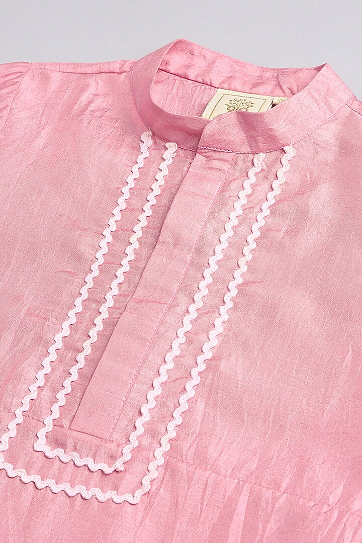 Dusty Pink Dola Silk Hand Embroidered Bundi Jacket Set For Boys by BYB PREMIUM at Pernia's Pop Up Shop