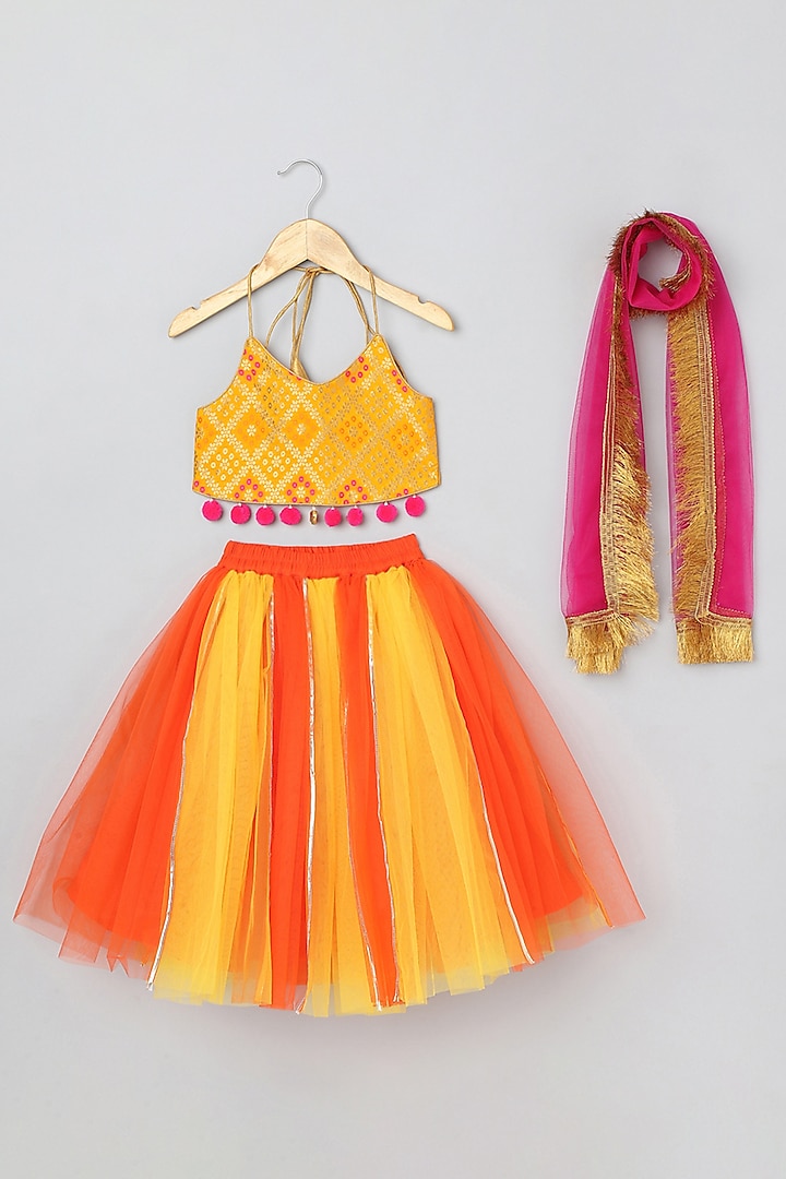 Yellow Tulle Lehenga Set For Girls by BYB PREMIUM at Pernia's Pop Up Shop