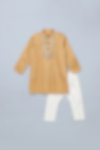 Gold Embroidered Kurta Set For Boys by BYB PREMIUM at Pernia's Pop Up Shop
