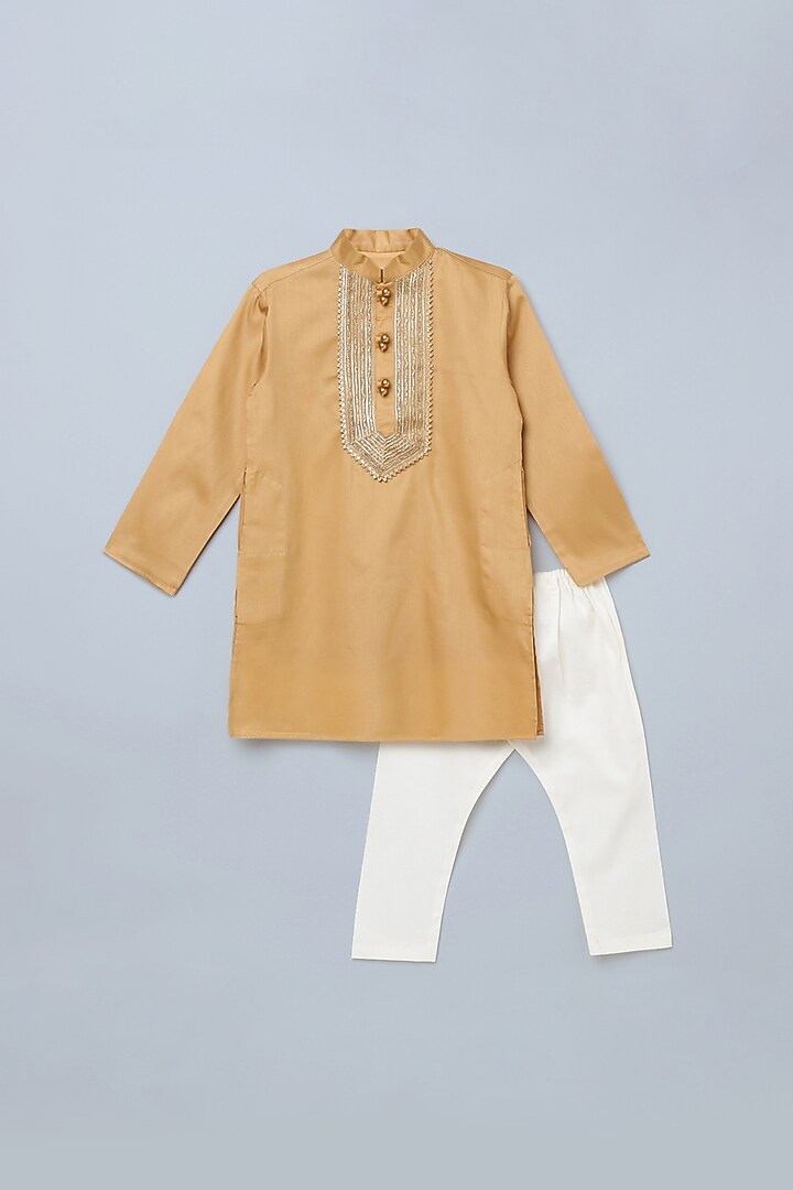 Gold Embroidered Kurta Set For Boys by BYB PREMIUM at Pernia's Pop Up Shop