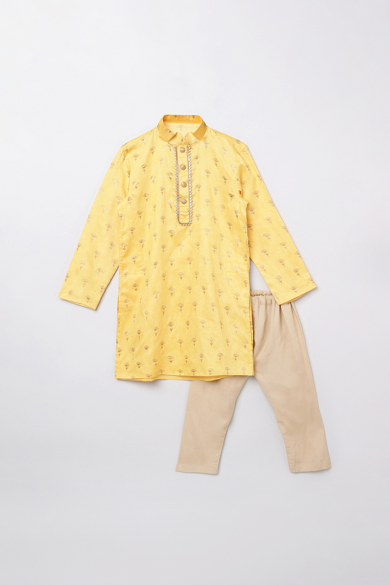 Yellow Embroidered Kurta Set For Boys by BYB PREMIUM at Pernia's Pop Up Shop