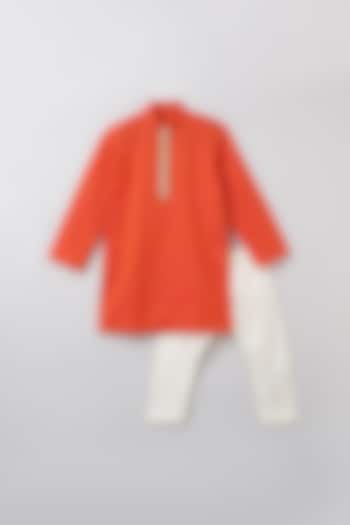 Orange Embellished Kurta Set For Boys by BYB PREMIUM at Pernia's Pop Up Shop