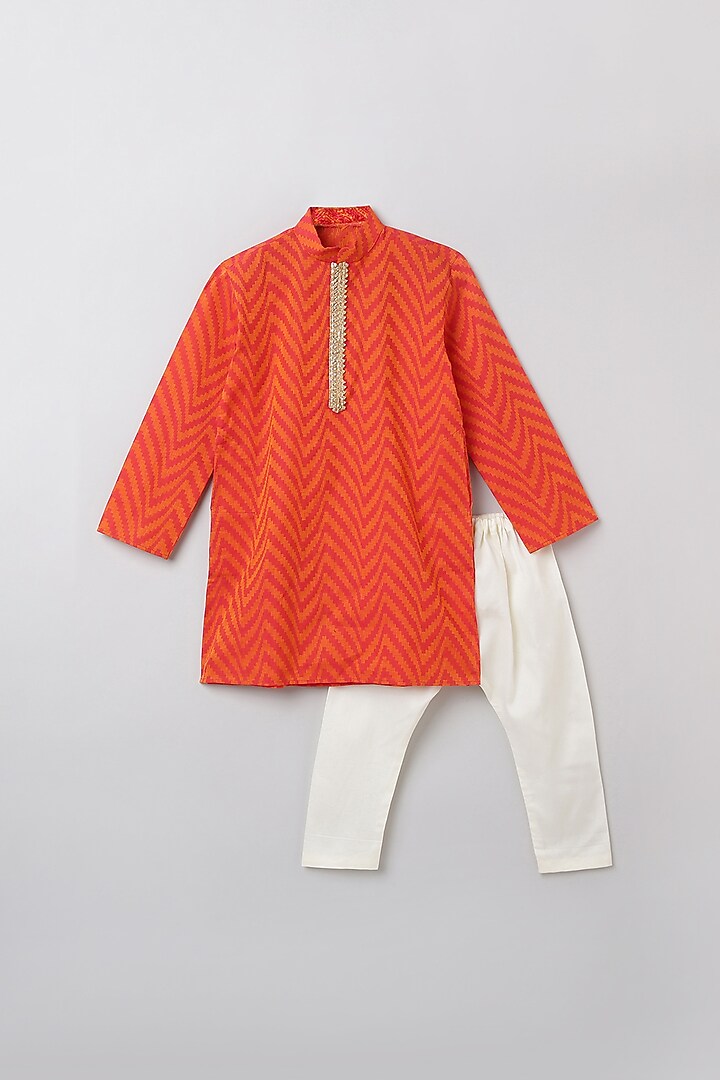Orange Embellished Kurta Set For Boys by BYB PREMIUM at Pernia's Pop Up Shop