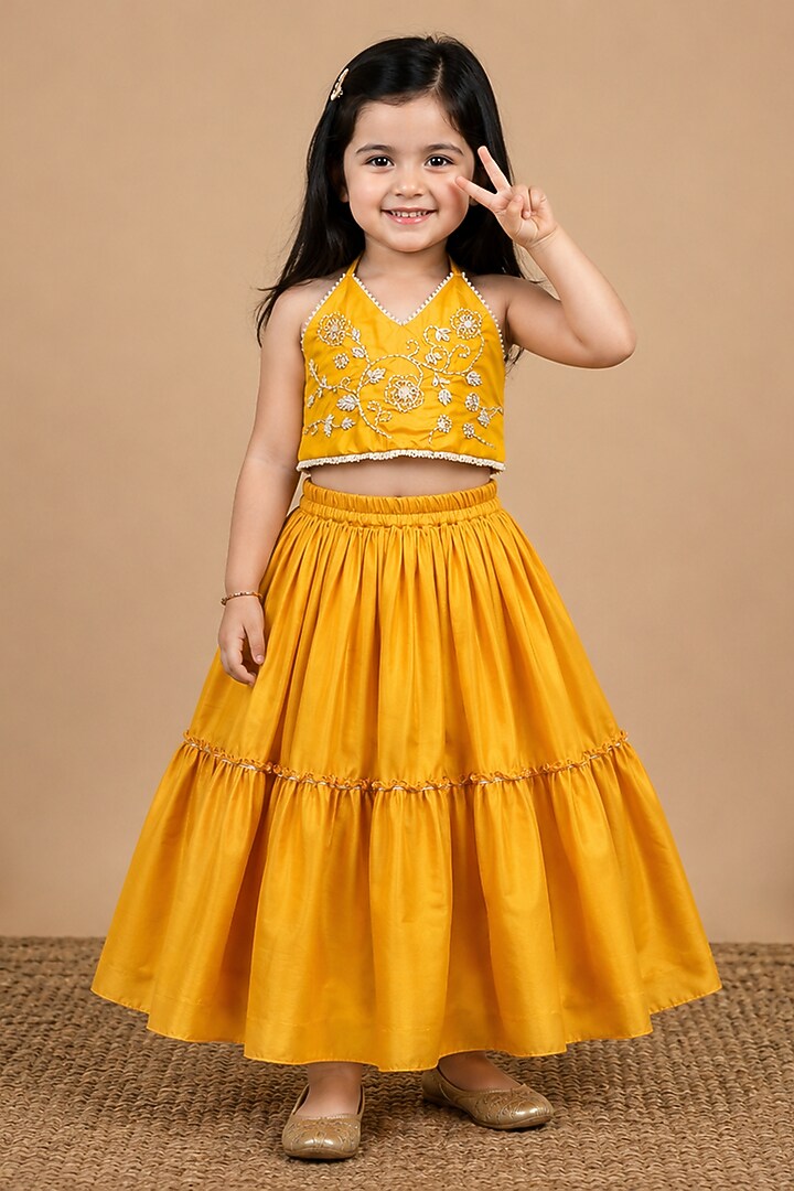 Yellow Silk Lehenga Set for Girls by BYB PREMIUM at Pernia's Pop Up Shop