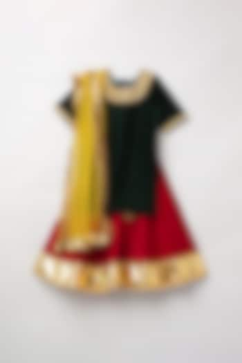 Red & Bottle Green Gota Embroidered Lehenga Set For Girls by BYB PREMIUM at Pernia's Pop Up Shop