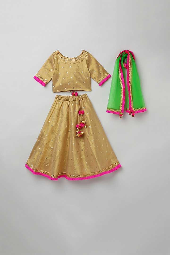 Gold Embroidered Lehenga Set For Girls by BYB PREMIUM at Pernia's Pop Up Shop