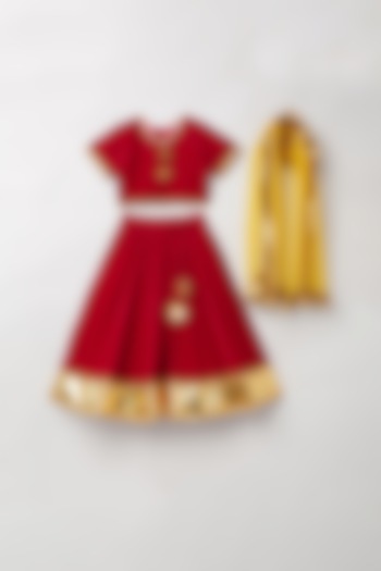 Red Embroidered Lehenga Set For Girls by BYB PREMIUM at Pernia's Pop Up Shop