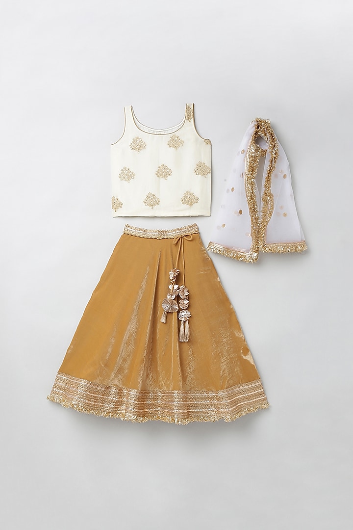 Beige & Off White Embroidered Lehenga Set For Girls by BYB PREMIUM at Pernia's Pop Up Shop