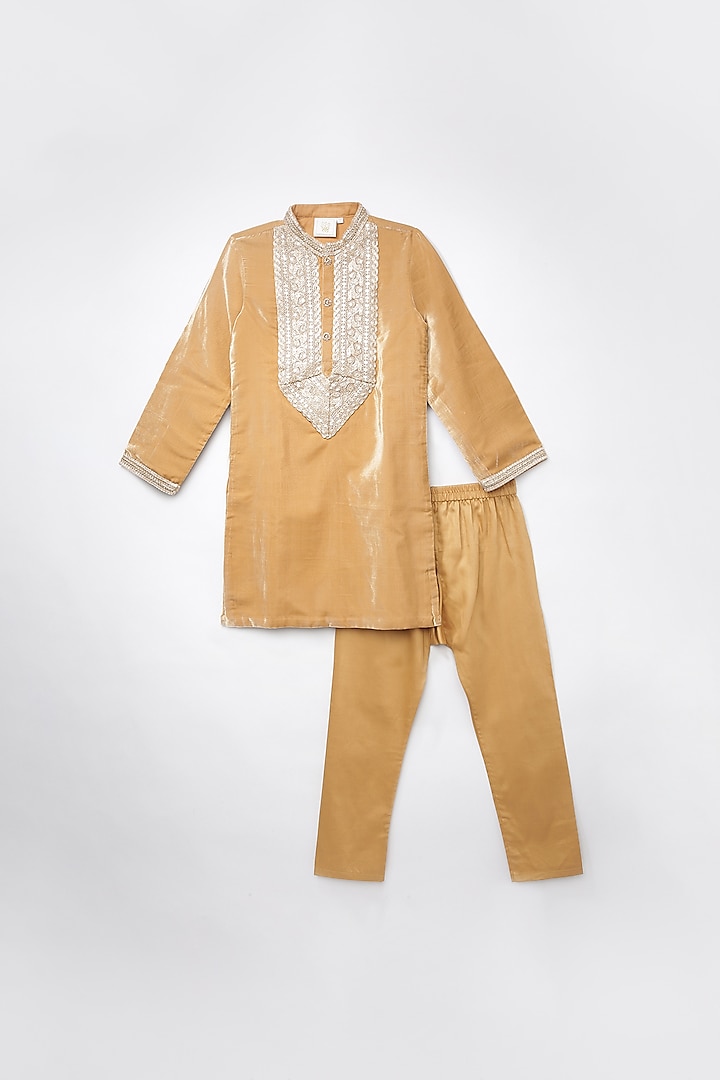Beige Embroidered Kurta Set For Boys by BYB PREMIUM