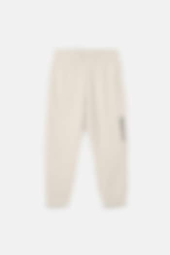 Abstract White Cotton Blend Track Pants by BYB PREMIUM