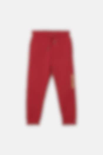 Christmas Red Cotton Blend Track Pants by BYB PREMIUM