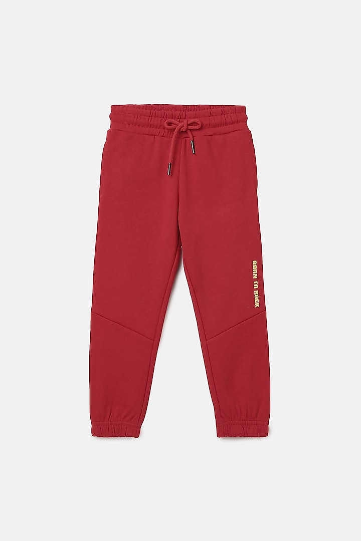 Christmas Red Cotton Blend Track Pants by BYB PREMIUM