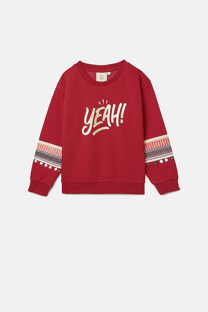 Christmas Red Embroidered & Printed Sweatshirt by BYB PREMIUM at Pernia's Pop Up Shop