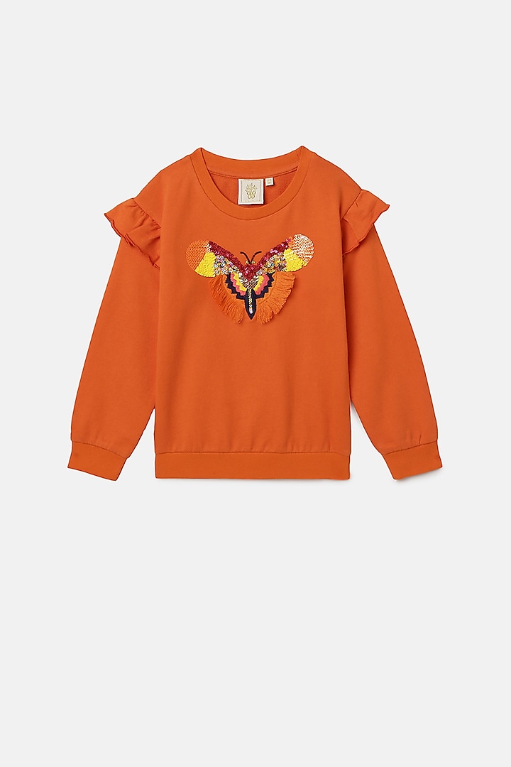 Orange Embroidered Sweatshirt by BYB PREMIUM