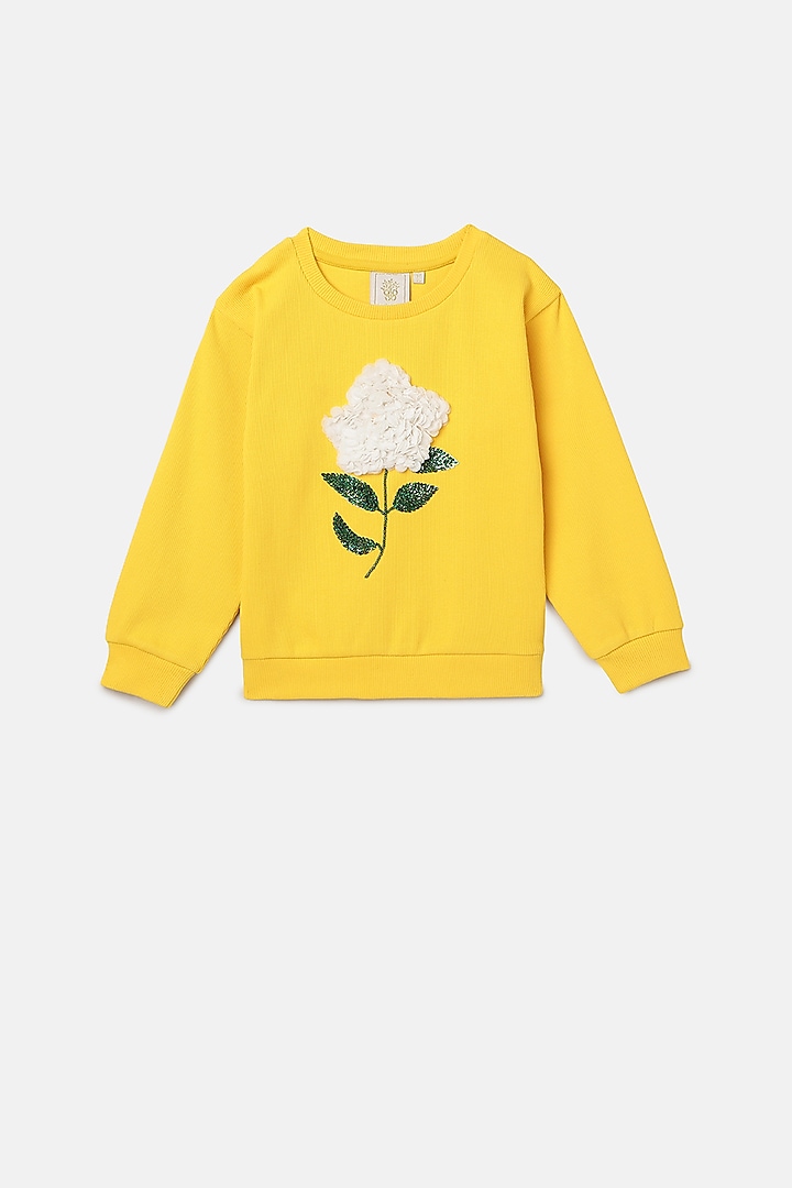 Yellow Hand Embroidered Sweatshirt by BYB PREMIUM