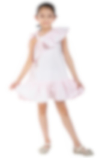 Baby Pink Cotton Poplin Ruffled Dress For Girls by BYB PREMIUM