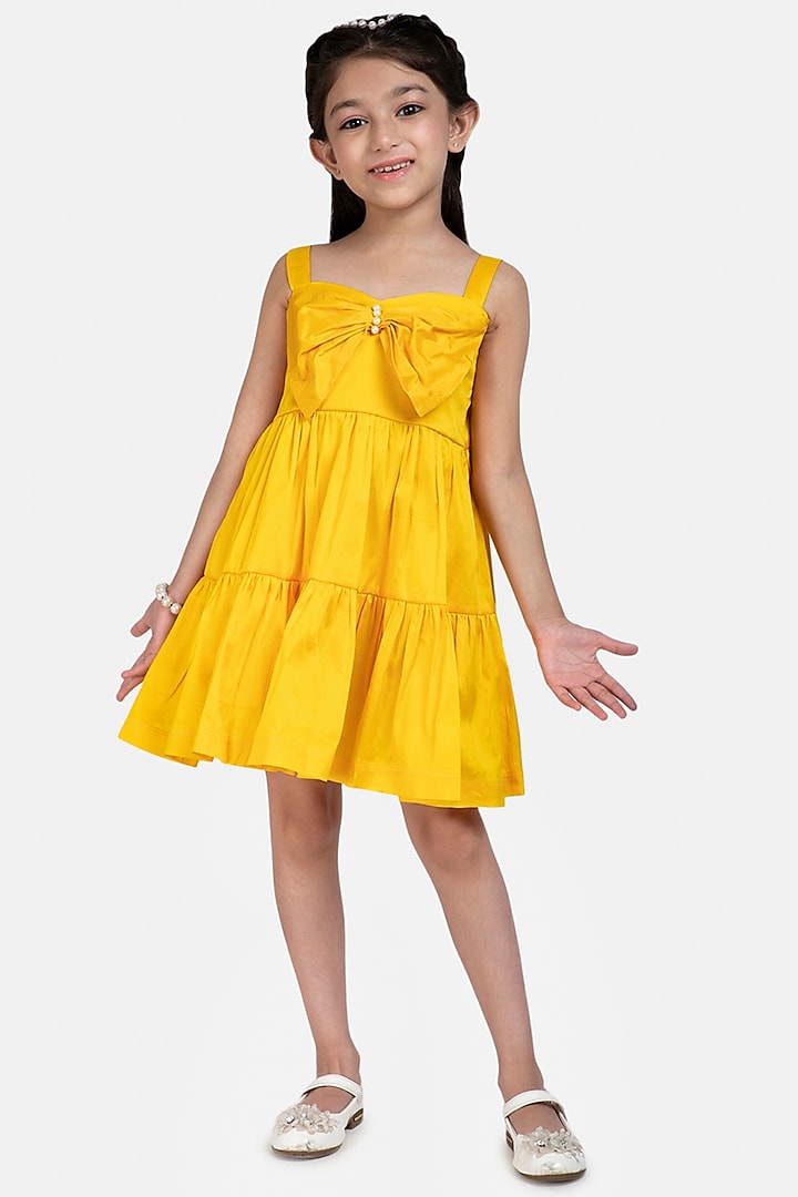 Yellow Cotton Poplin Dress For Girls by BYB PREMIUM
